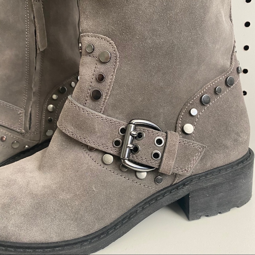 Sam Edelman Gray Suede Studded Knee-High Heeled Boots - Picture 6 of 9